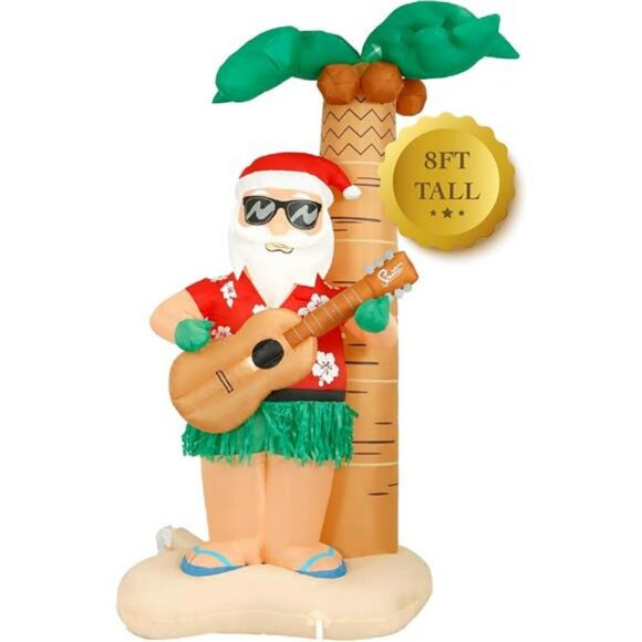 Christmas Inflatable. 8ft Hula Santa on Beach Giant Christmas Inflatable - Picture 7 of 7